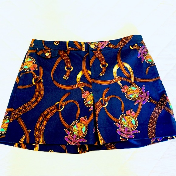 Ralph Lauren dark navy cotton shorts with Equestrian polo horse mallet print 10 - Picture 2 of 16